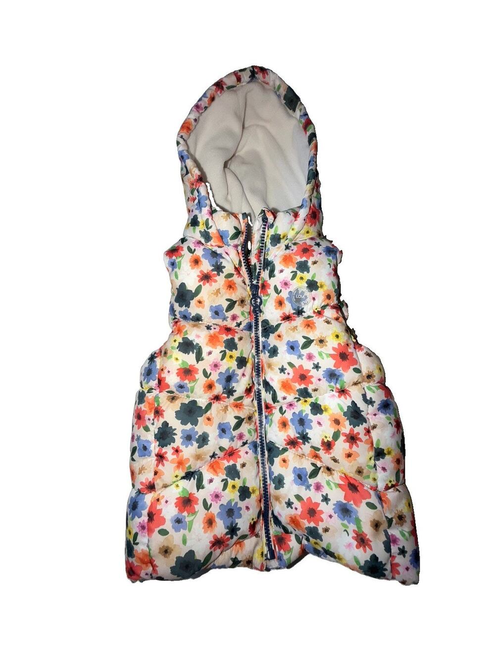 Zara Girls Floral Hooded Outerwear Puffer Vest 3 4 Years